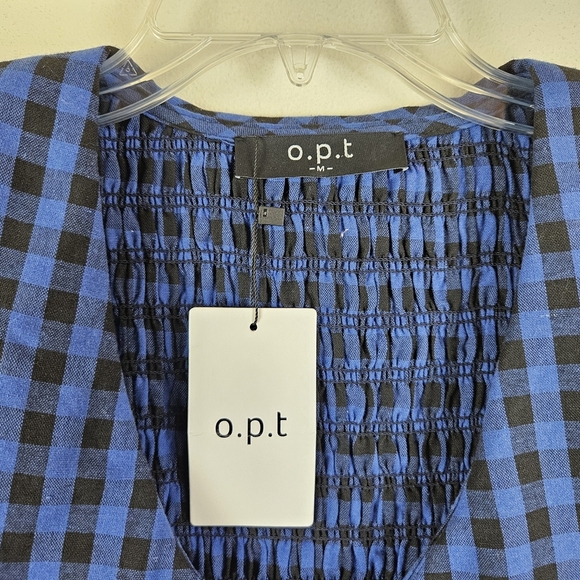 O.P.T Kobo Dress In Blue Gingham Size M NWT Smocked - Picture 7 of 10